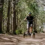 Shooting an extreme bike on a hilly forest road in Bulgaria.